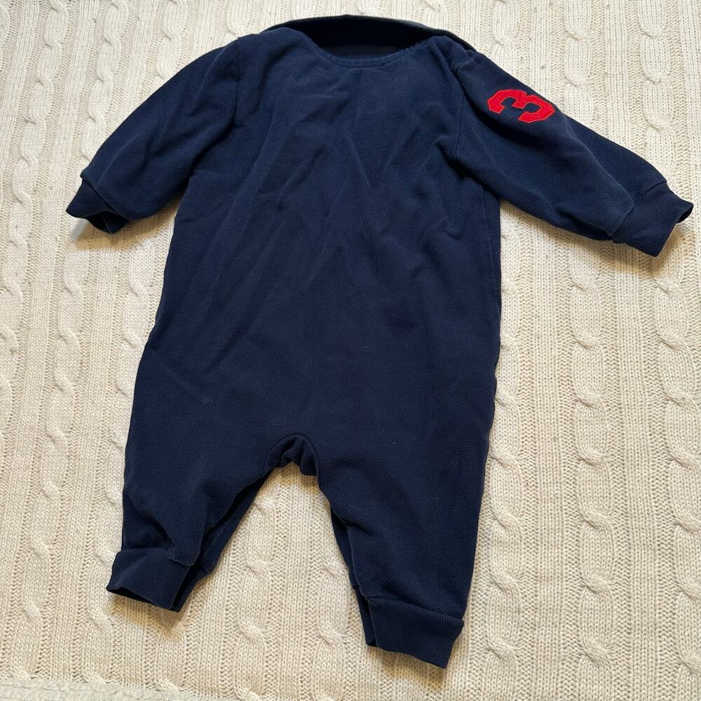 Ralph Lauren Baby Boys Big Pony Cotton Mesh Polo coveralls sz 3m Navy Blue - Picture 8 of 8